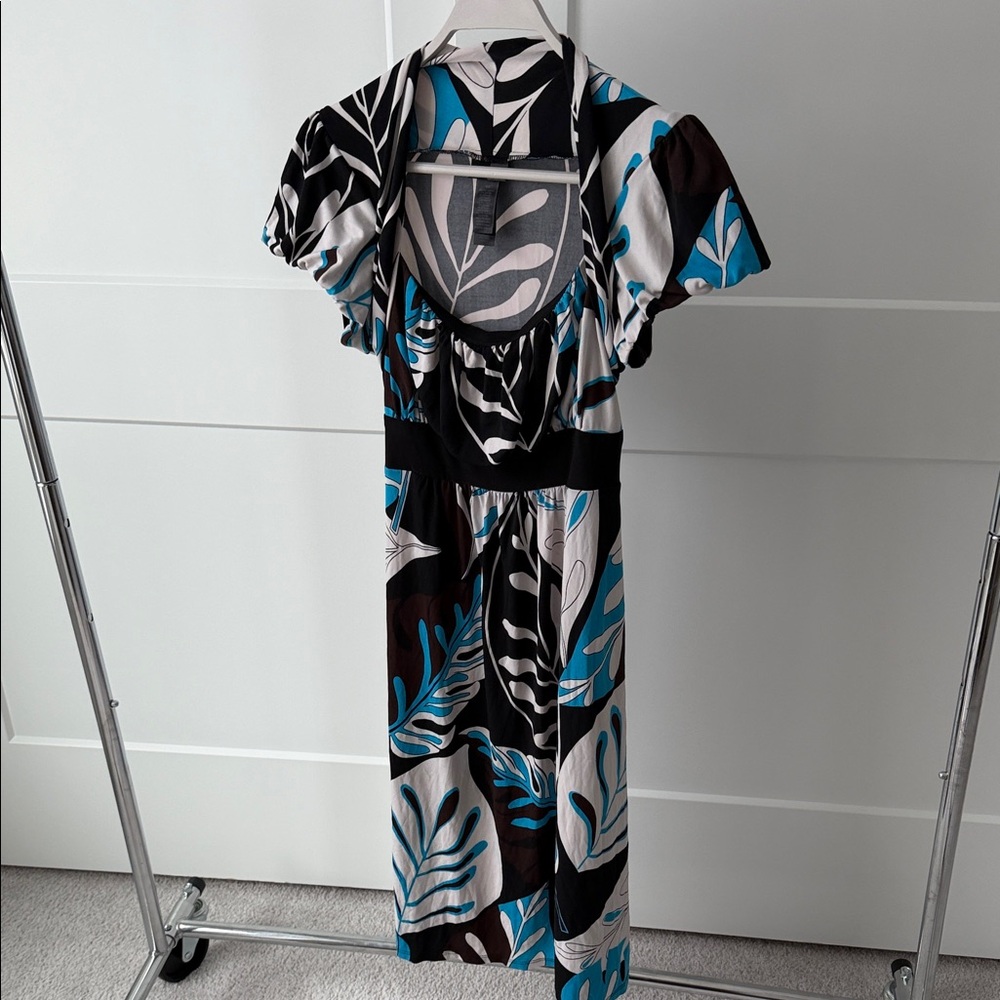 Bisou Bisou Leaf Print Dress in Blue and Black